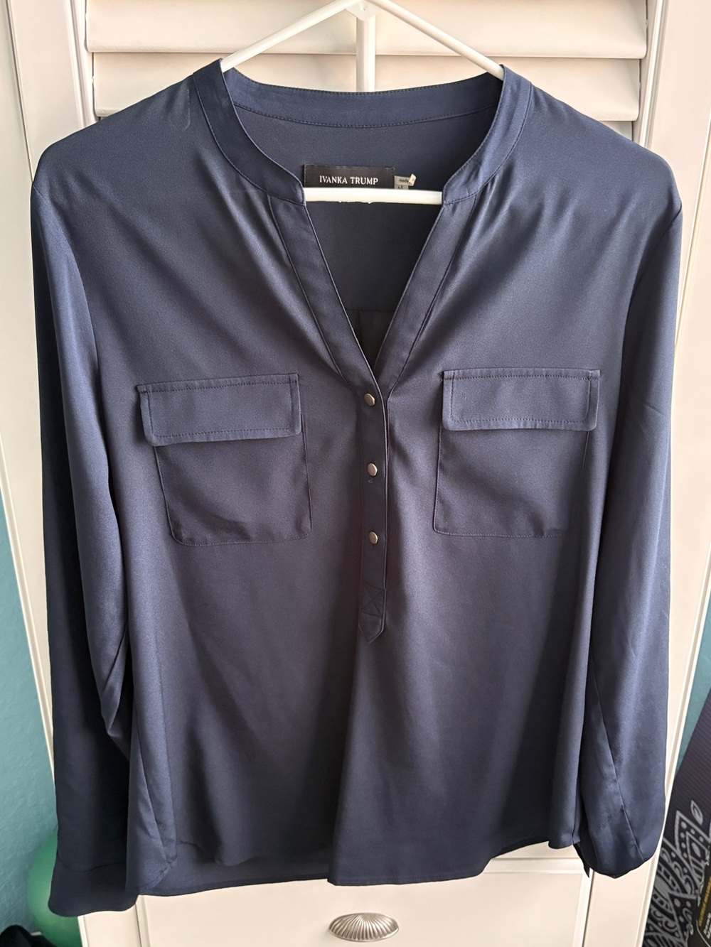 Ivanka Trump Navy Long Sleeve Henley Top
